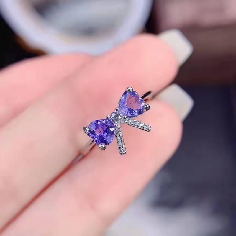 Nhẫn Mạ Bạc 925 Mặt Nơ Đính Đá Zircon Màu Tím Phong Cách Hàn Quốc Thời Trang Cho Nữ