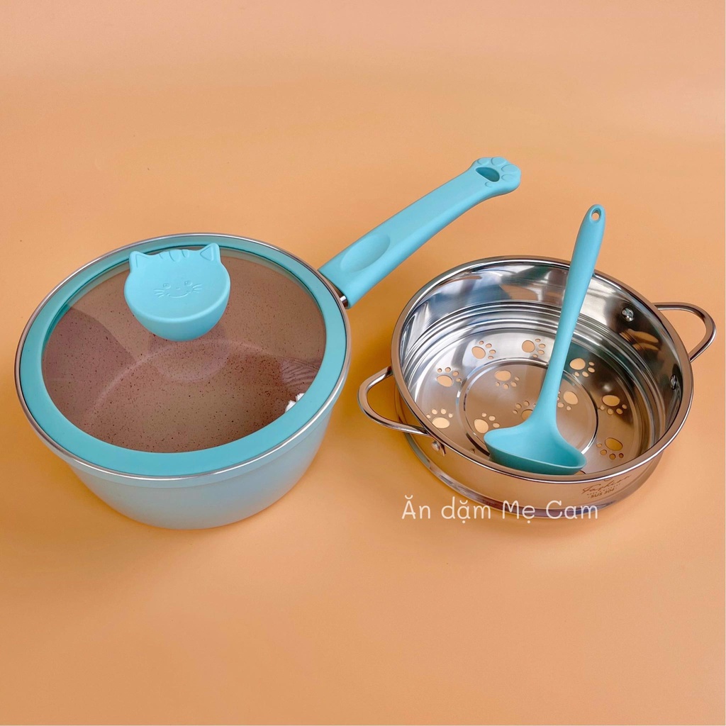 Bộ nồi nấu ăn dặm cho bé thương hiệu Fashion, lớp chống dính cao cấp, size 20cm