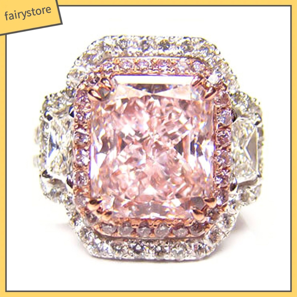 Nhẫn đính hôn thiết kế đính đá zircon vuông đơn giản lấp lánh thời trang