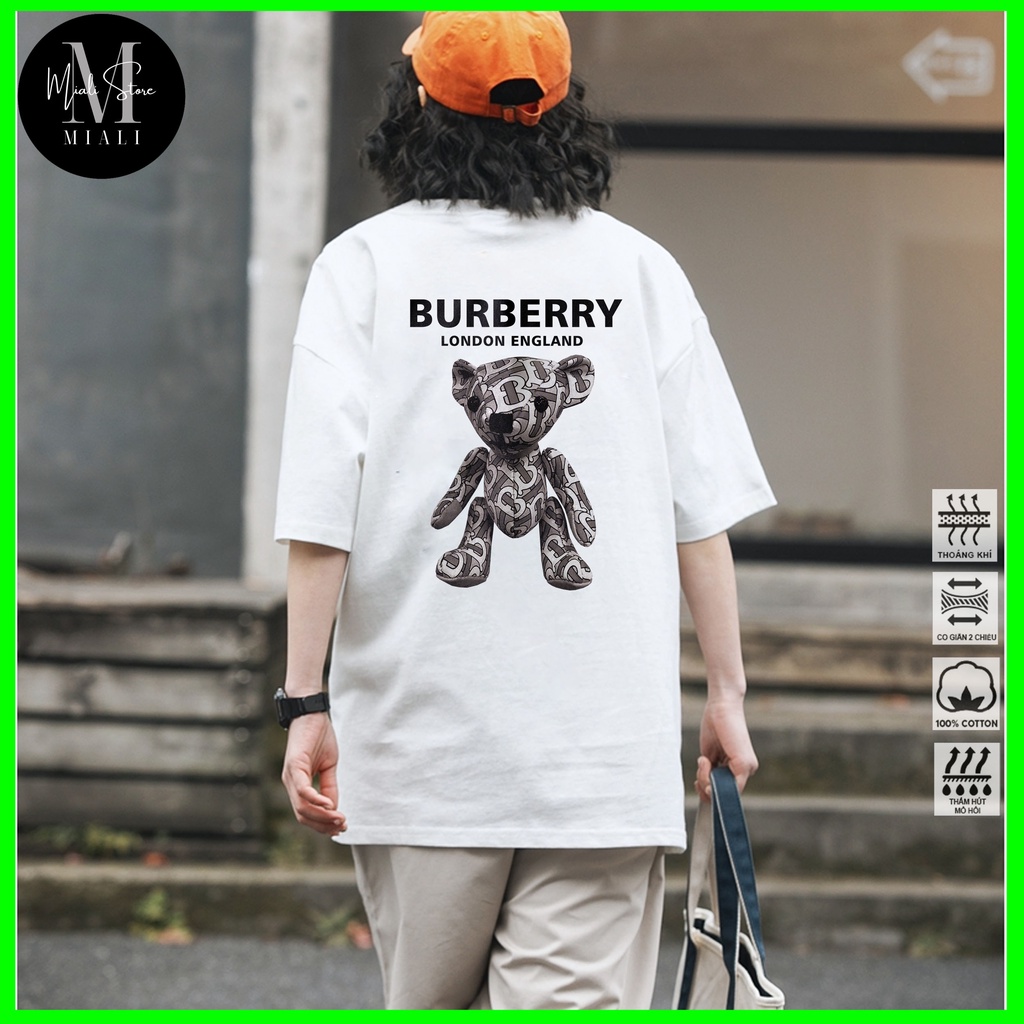 Áo thun burberry nam nữ in hình 5D, áo phông unisex Mialia gấu tay lỡ cotton 100% - MIALIA STORE