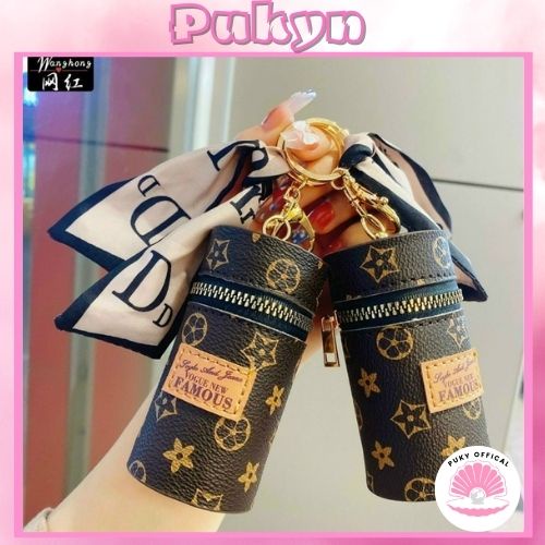 Túi Mini Hình Trụ Họa Tiết Phong Cách Retro Có Khóa Kéo,Móc khoá túi LV pukyn