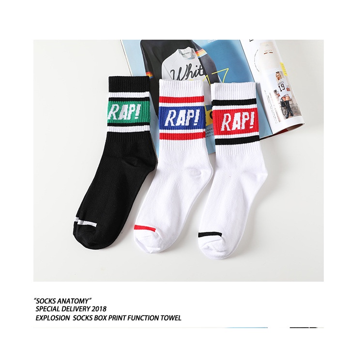 Vớ cotton ONZ in chữ RAP - tất chân nam nữ cổ cao đơn giản phong cách HIPHOP sành điệu TA03 - Onz Studio
