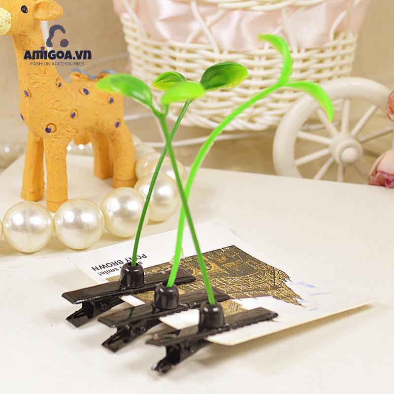 Kẹp Tóc Đính Hạt Đậu Xanh Lá Cây Giá Đỗ Cho Nữ