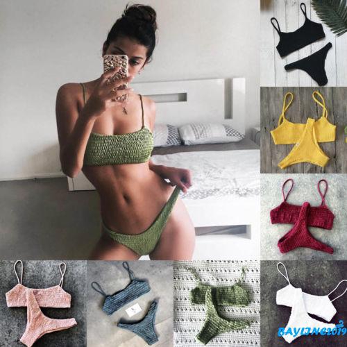 Bộ bikini 2 mảnh màu trơn kiểu dáng thời trang cho nữ