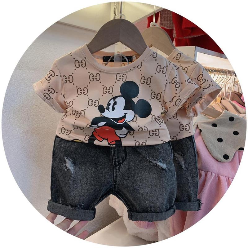 Bộ đồ cho bé gái bé trai đồ bộ áo Mickey mix quần Jean đen năng động JIMADO SL1482