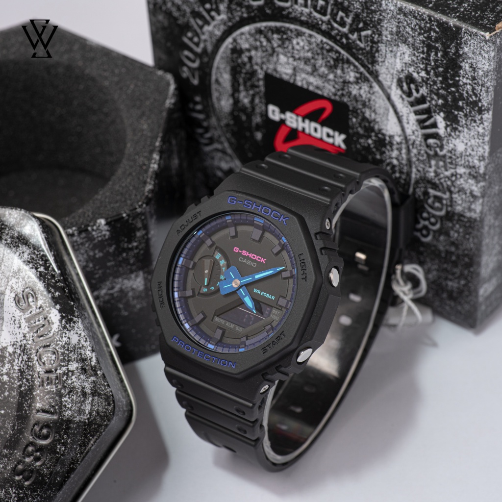 Đồng Hồ Quartz Nam Casio G-Shock GA-2100VB-1ADR Thiết Kế Mặt Kính Khoáng 45.4mm, Dây Cao Su Và Vỏ Nhựa Bền Bỉ