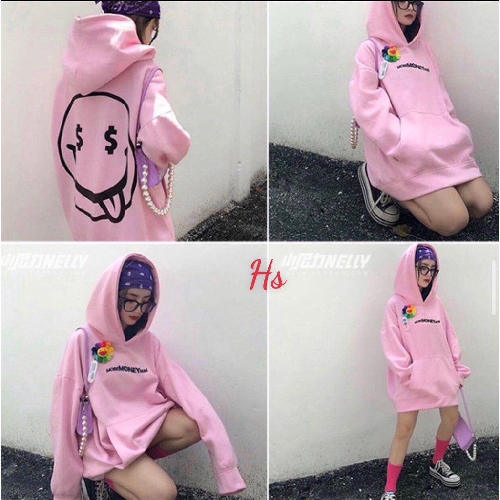 Áo hoodie hồng mặt cười money MEMN 732