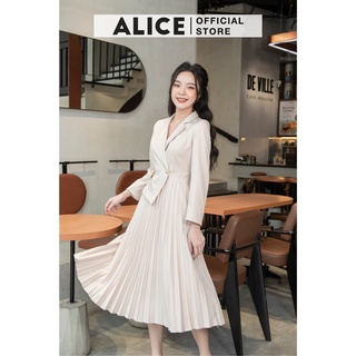 Váy công sở xếp ly cổ vest alice v713, thiết kế tôn dáng váy xếp ly sang xịn mịn . .