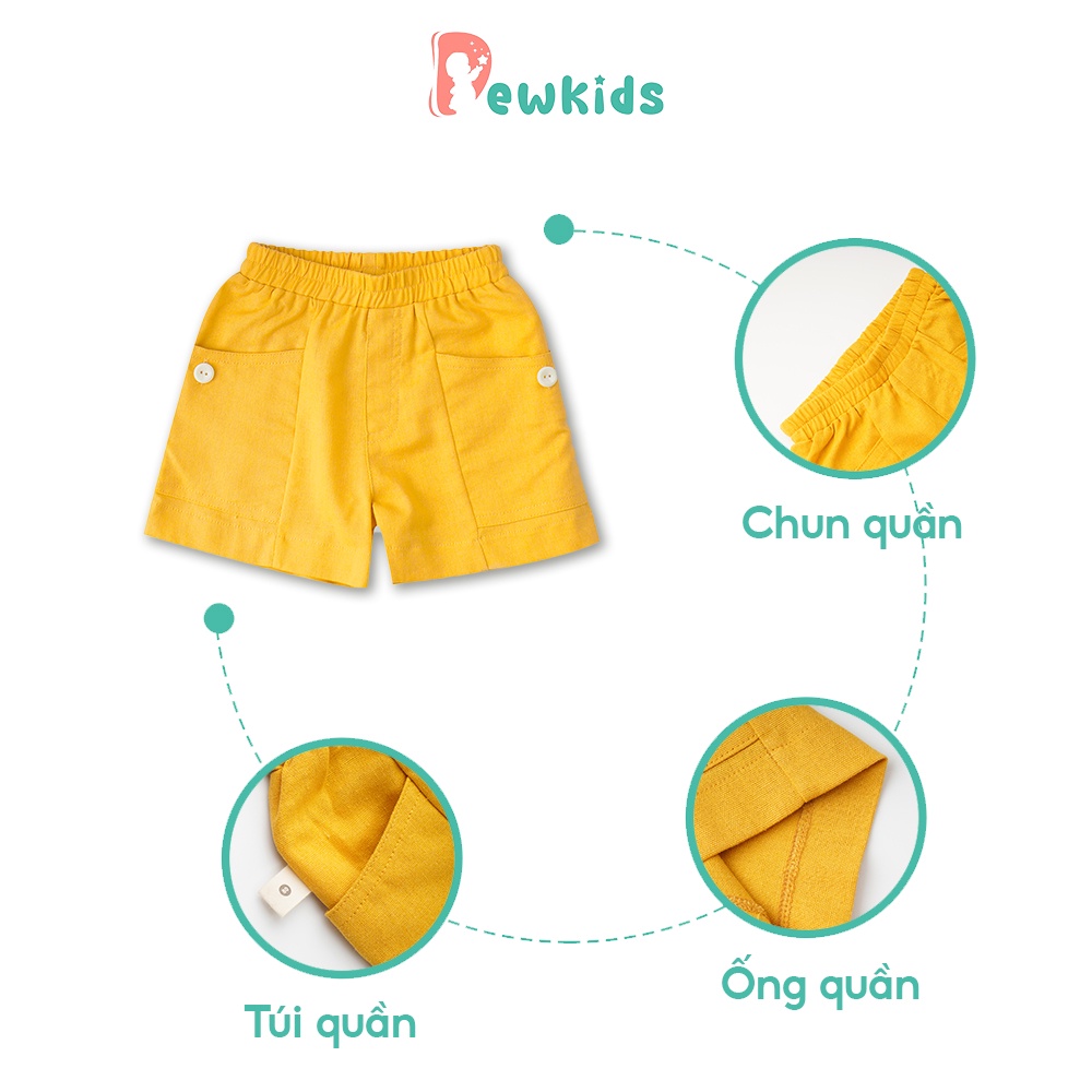 Quần đùi cho bé Dewkids chất liệu linen có túi sườn cho bé trai bé gái chất liệu linen mềm mát