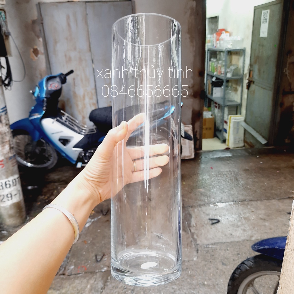 Bộ 07 bình cắm hoa thủy tinh hình trụ tròn cao cấp 10-15-20-25-30-35-40 cm