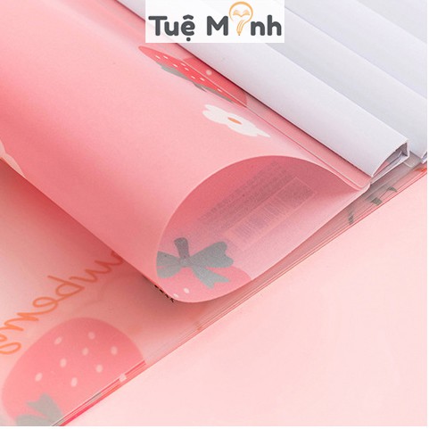 Bìa file sổ rút gáy A4 kẹp giấy refill P15 hình dâu tây hồng đáng yêu