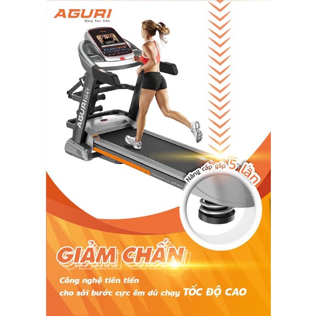 Máy chạy bộ điện đa năng AGURI AGT-102LE công suất 3.0HP đầm, chắc, vận hành mượt mà