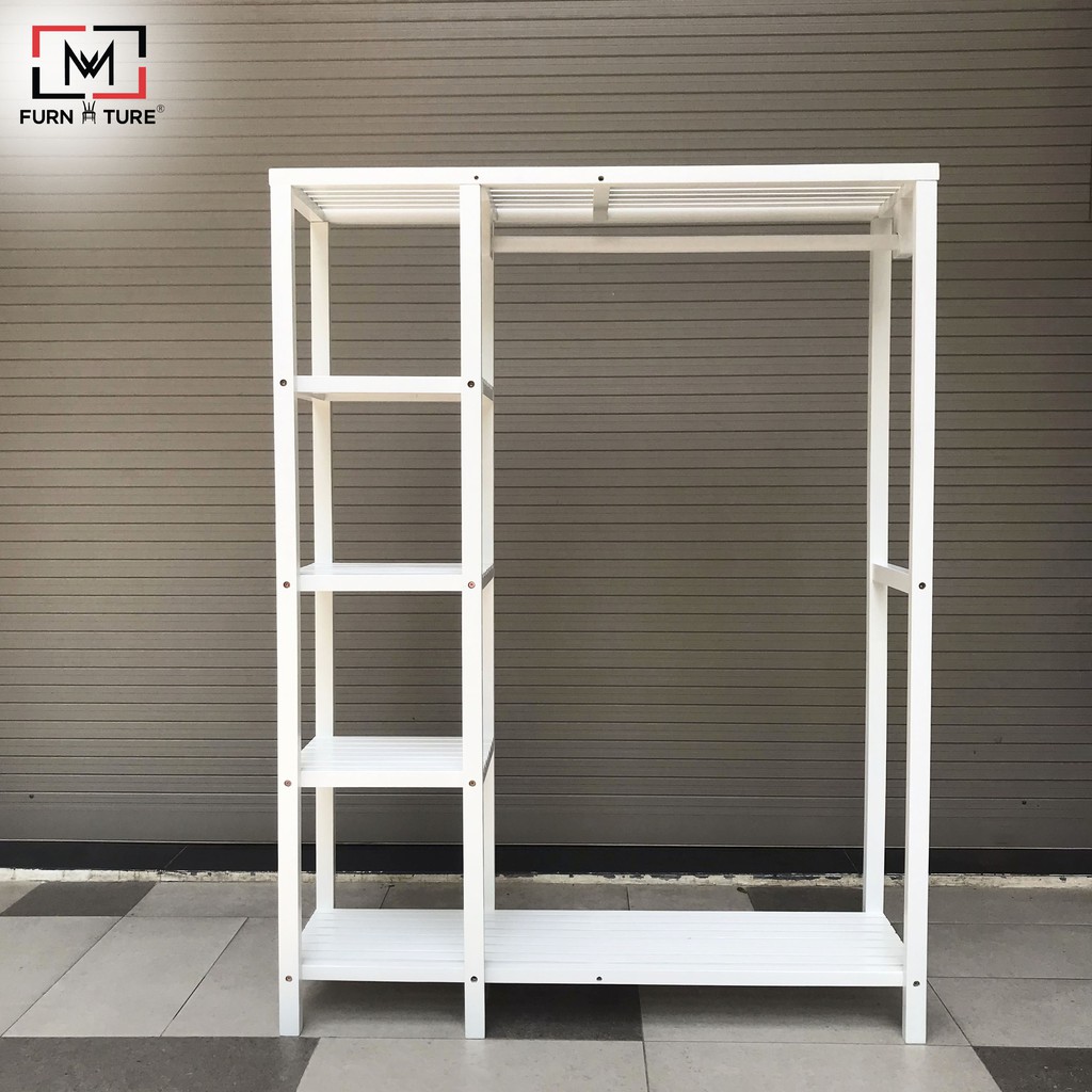 Tủ treo quần áo lắp ráp liền kệ màu trắng size lớn 110x35x145 cm MW FURNITURE - Double closet