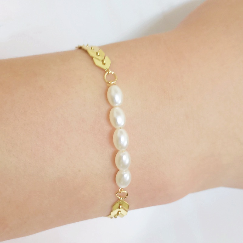 Vòng Tay Ngọc Trai Mạ Bạc Họa Tiết Vảy Cá