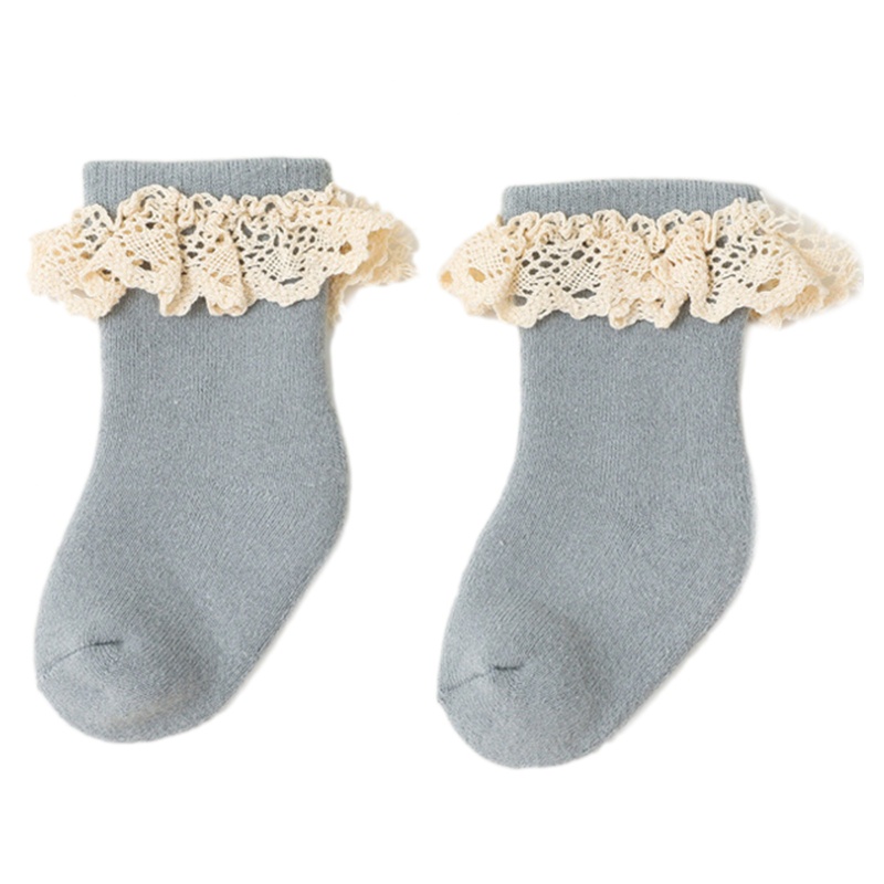 Vớ Cotton Mềm Dày Phối Ren Chống Trượt Thời Trang Thu Đông Cho Bé Sơ Sinh