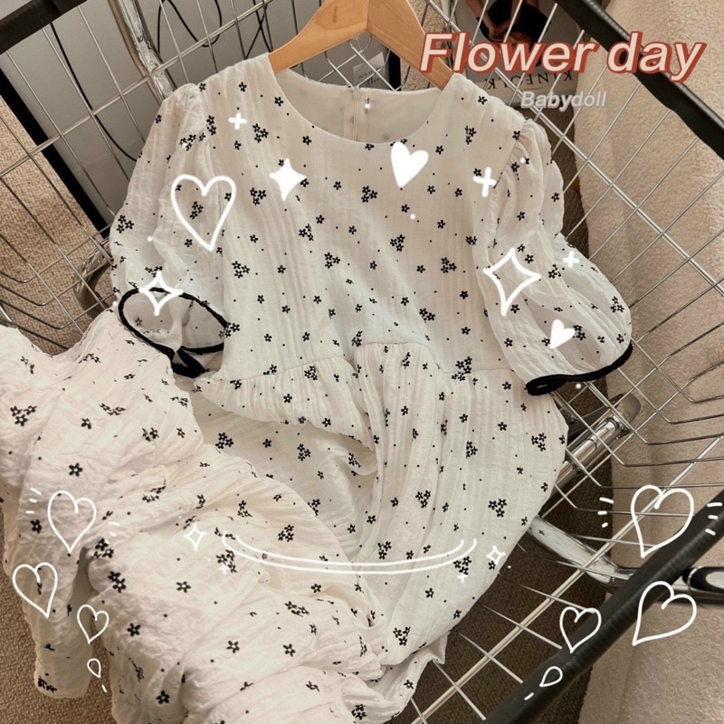 ĐẦM TRẮNG DÁNG XUÔNG HOẠ TIẾT HOA ĐEN NHÍ