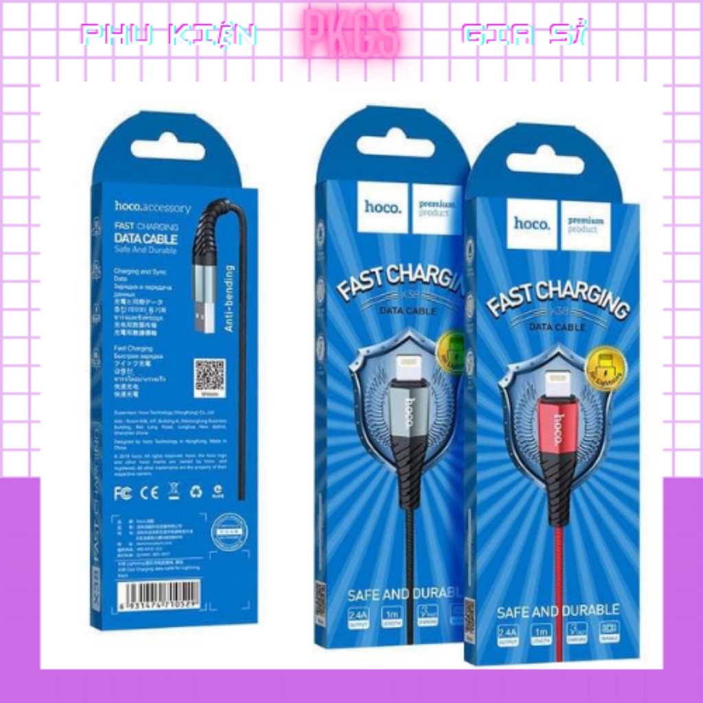 Dây cáp sạc chống gập hoco x38 2.4A cho IP/,Adroid/Micro USB/,Type-C