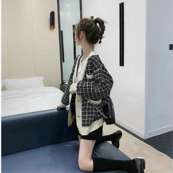 Áo khoác ngoài cardigan len nữ tay dài cổ lọ form rộng kiểu dáng Hàn Quốc chất vải len ấm siêu xinh Chotto QT04