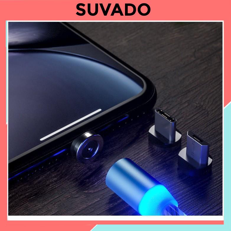 Tặng 3 đầu sạc- Dây Cáp Sạc Nam Châm Phát sáng Xoay 360 Độ, Từ Tính Hit Mạnh, cáp sạc đèn LED, dây sạc nam châm