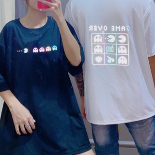 Áo Thun Phản Quang Unisex Tay Lỡ Form Rộng Game Over Cho Nam Nữ Hai Màu Trắng Đen, Labibi