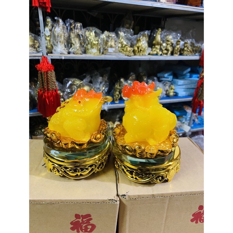 Combo cóc và ty hưu vàng lưu ly (Đế kính xoay đc)