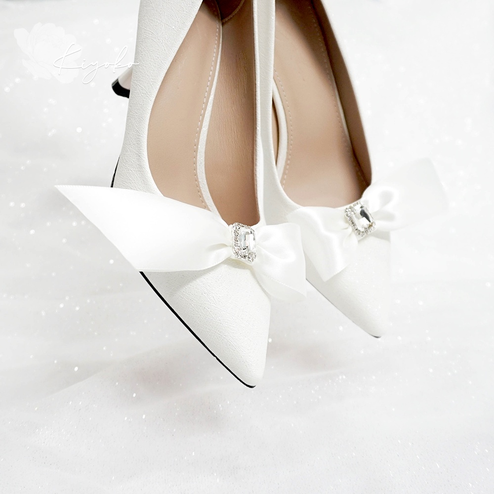 Giày cưới Kiyoko đính nơ satin cách điệu cao 7cm