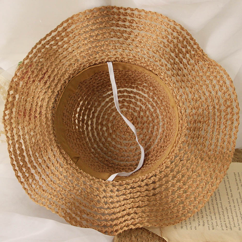 Mũ cói BEAR LEADER vành rộng phối ren hoa tùy chọn màu sắc thời trang mùa hè 2022 cho bé gái