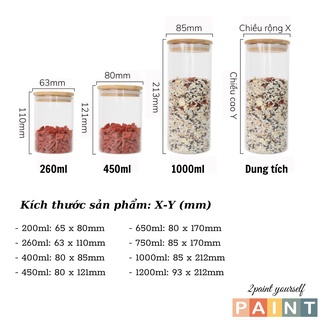 Lọ thủy tinh nắp gỗ, hũ thủy tinh decor, trang trí nhà bếp, dung tích 260-1200ml