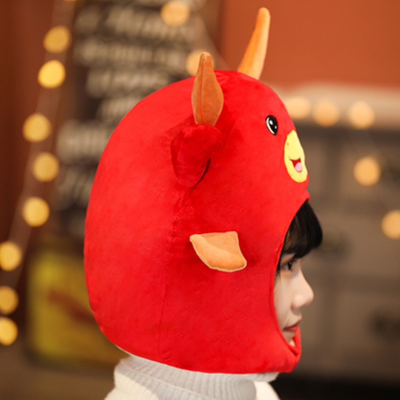 Mũ Nhồi Bông Hình Chú Bò Đỏ Ox Vui Nhộn Hóa Trang Năm Mới