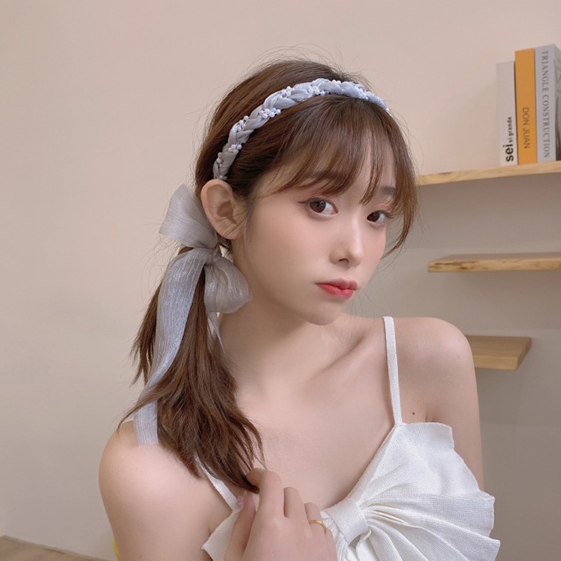 Băng Đô Vải Tuyn Đính Nơ Và Ngọc Trai