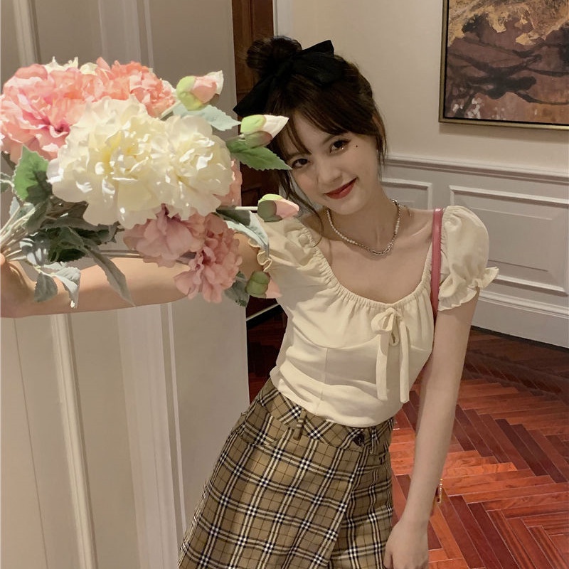 Áo Ngắn Trễ Vai Đính Nơ Dễ Thương Thời Trang Cho Nữ