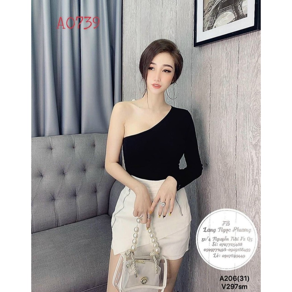 Áo kiểu lệch vai một tay khoe bờ vai xinh xinh , chất thun bozip mềm mịn thoải mái