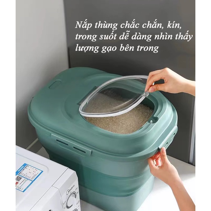 Thùng Đựng Gạo Gấp Gọn Thông Minh Chống Bụi Côn Trùng 25kg - Thùng Gạo Đa Năng Hàng Mới 2022