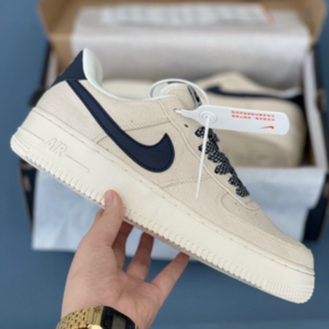 Giày thể thao AF1 canvas navy, Giày sneaker AF1 Vải Kem Sữa Hót trend, Màu Be Kem nam Nữ Full hộp