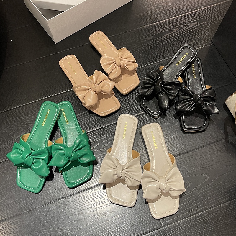 IELGY Dép nữ đi biển  đế bằng đính nơ thời trang mùa hè