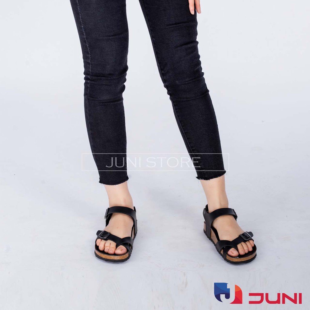 [DA PU-CHỐNG NƯỚC] PU14- Dép sandal quai chéo Unisex da PU, đế trấu Bioline Birken - Xuất khẩu châu Âu - Juni Store