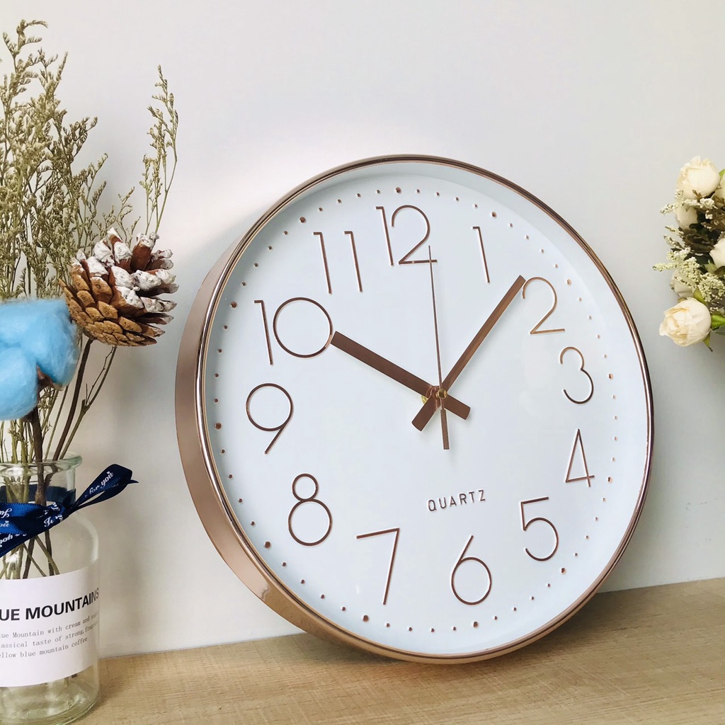 Đồng hồ treo tường, Đồng hồ trang trí decor cao cấp Qhouse máy kim trôi đường kính 20cm phong cách hiện đại