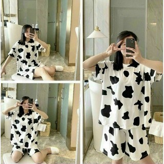 SÉT ĐỒ BỘ DA CÁ HỌA TIẾT BÒ SỮA SIÊU CUTE , PHONG CÁCH TRẺ TRUNG , SIÊU SÀNH ĐIỆU TP