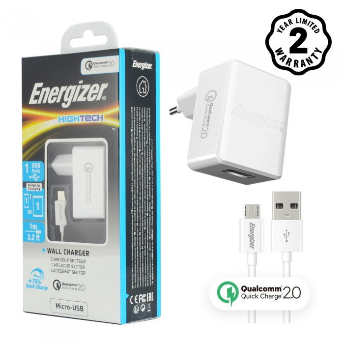Sạc Energizer QuickCharge Qualcomm 2.0 + Kèm cáp Micro USB - ACW1QEUHMC3