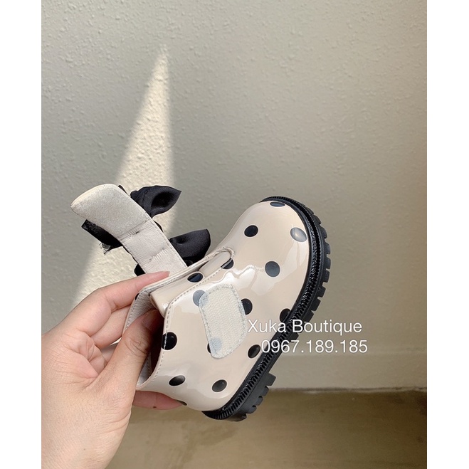 Giày Công Chúa Cao Cấp Bé Gái - Bốt Da Bóng Chấm Bi Có Nơ[Ảnh, Video thật]