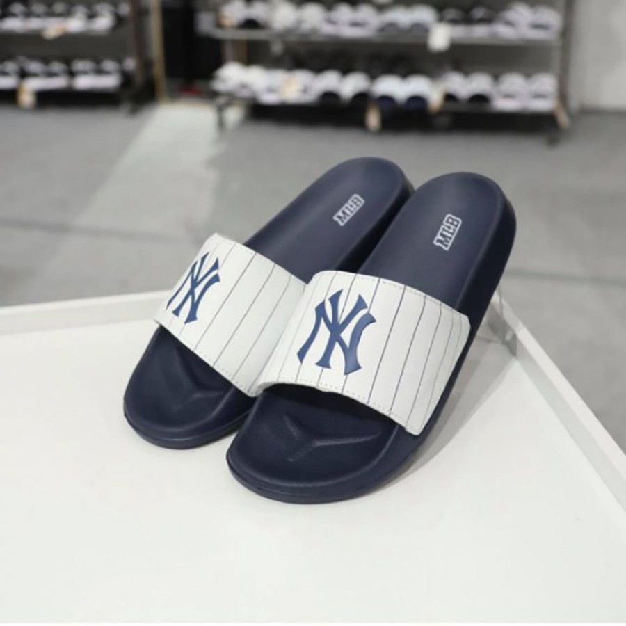 Dép Quai Ngang MLB NY Unisex Thời Trang Nam Nữ Hot Nhất Siêu Êm - Siêu Đẹp Sọc xanh - trắng/ Sọc trắng - xám [ Có sẵn ]