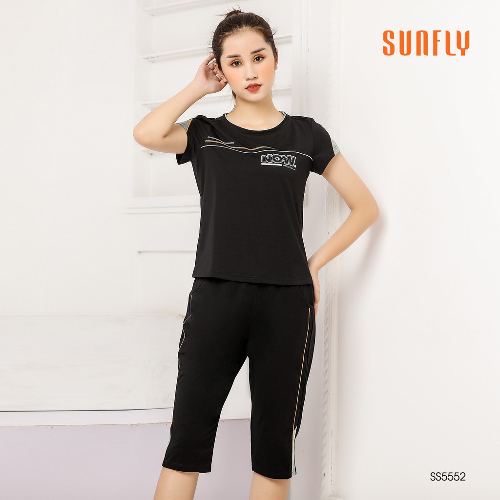 Bộ thể thao cotton Sunfly áo cộc quần ngố SS5552