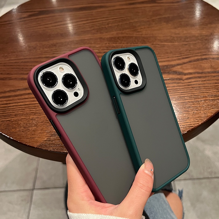 Ốp Điện Thoại Trong Mờ Chống Sốc Chống Dính Vân Tay Nút Kim Loại Cho iPhone 14 13 Pro MAX 12 Pro 11 Pro MAX