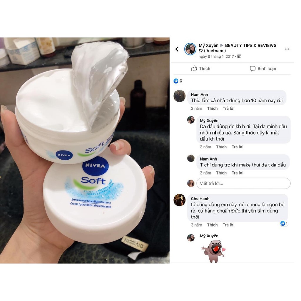 (có bill, review) Kem dưỡng ẩm Nivea Soft nội địa Đức