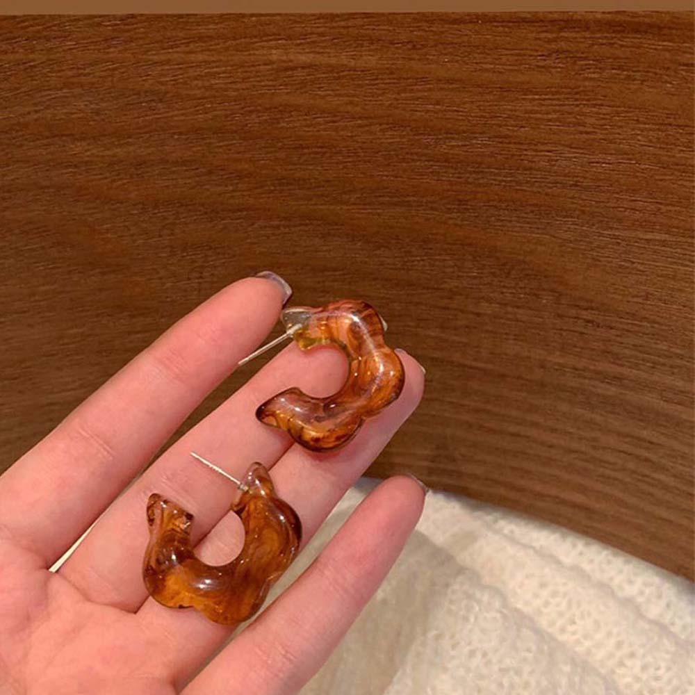 Hoa Tai Hình Chữ C Màu Caramel Phong Cách Vintage Thời Trang Cho Nữ