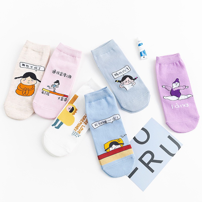 Vớ cổ thấp nữ Dễ thương Tất cổ ngắn nữ In hình Hoạt hình Cute Phong cách Hàn Quốc