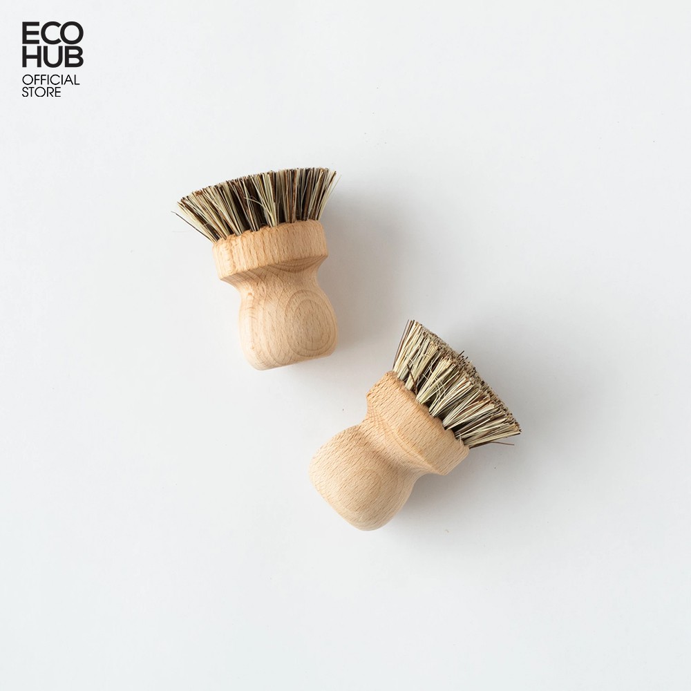 Cọ xơ dừa ECOHUB cán tròn, gỗ Sồ. Sử dụng trong nhà bếp / Nhà tắm (Heaven & Earth Pot and Pan Brush) | EH017