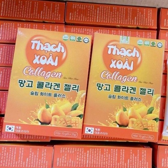 Thạch Xoài Collagen Chính Hãng, Thạch Xoài Hỗ Trợ Giảm Cân Làm Đẹp Da Hiệu Quả (Hộp 10 Gói x25gr) Giảm Cân An Toàn