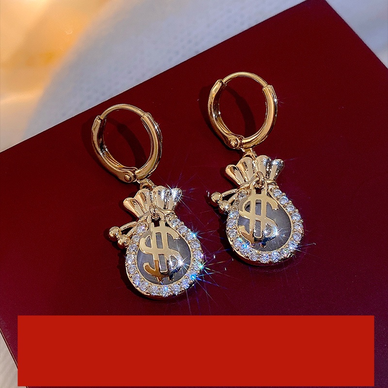 Bông Tai Hình Túi Tiền May Mắn Khóa Tròn Thời Trang Hàn Quốc Cho Nữ