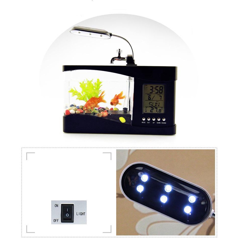 Cách dán bể cá, Bể cá mini usb để bàn AQUARIUM,màn hình LCD hiển thị thời gian,nhiệt độ,ngày tháng,lưu thông nước tốt